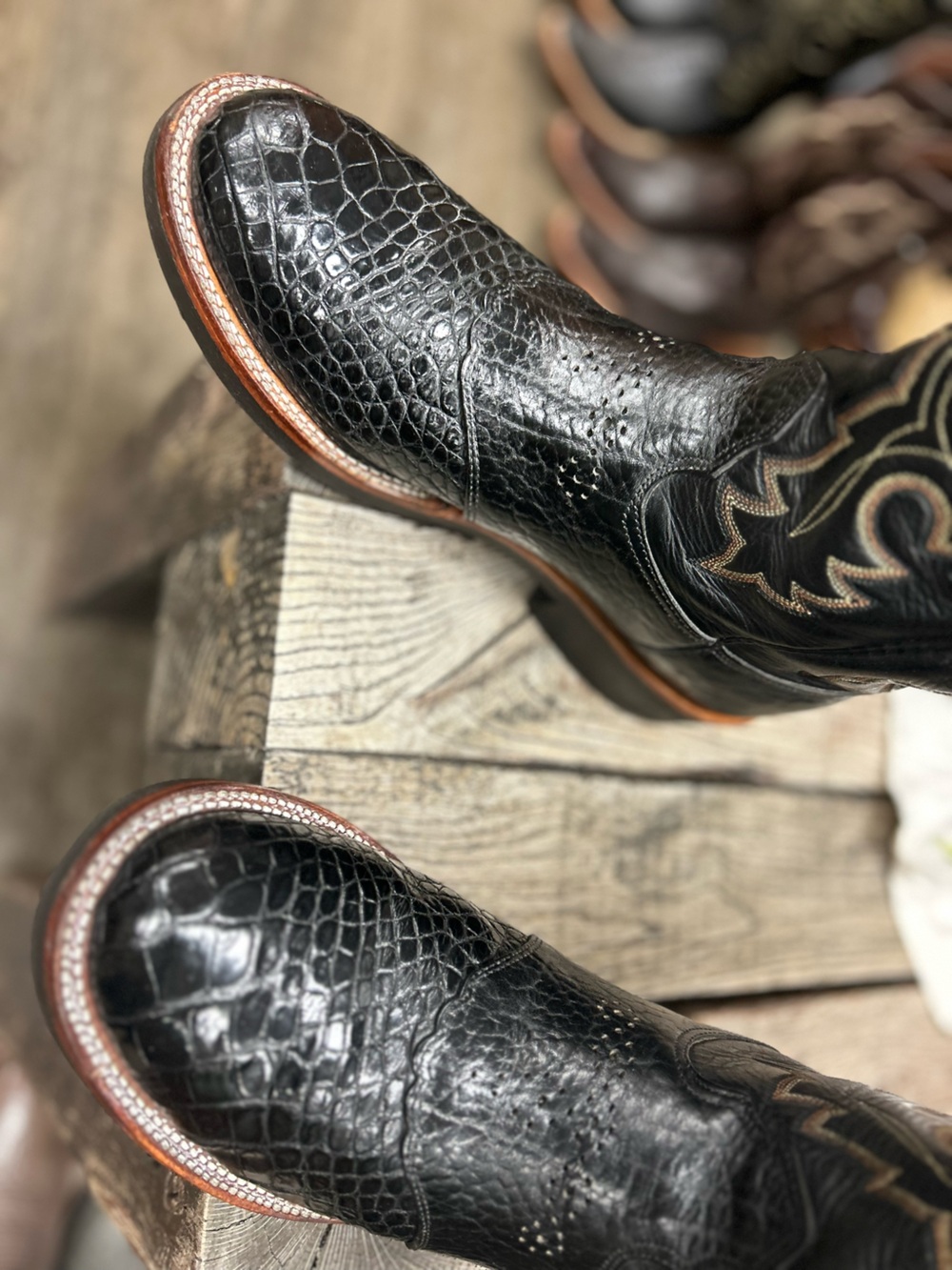 Cowtown Black Alligator/Caiman Exotic Cowboy Boots Men’s 10.5 E USA Made